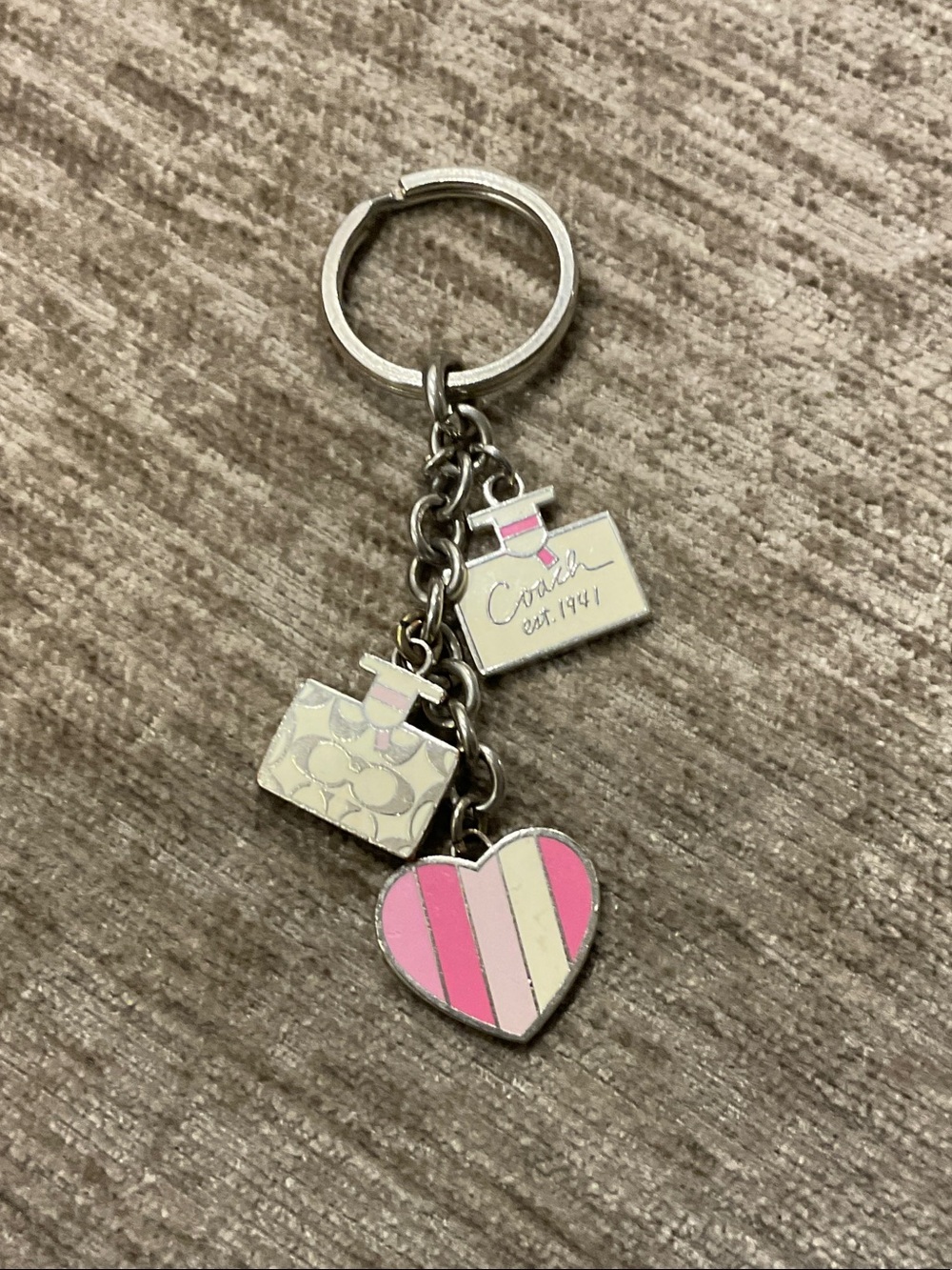 Coach Pink & Cream Heart and Perfume Bottle Charm Keyring
